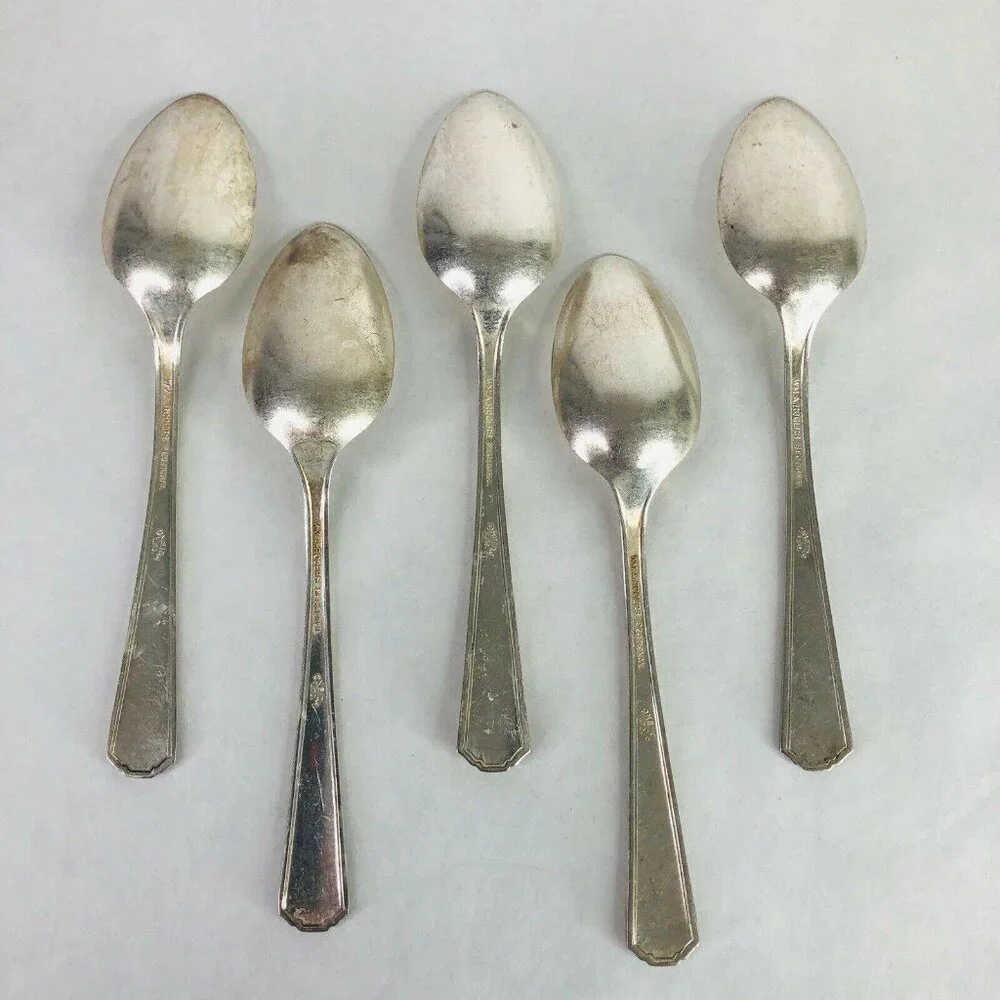 5‎ Teaspoons Wm A Rogers Oneida Sectional Lido Pattern Spoon Silverplate VTG Lot